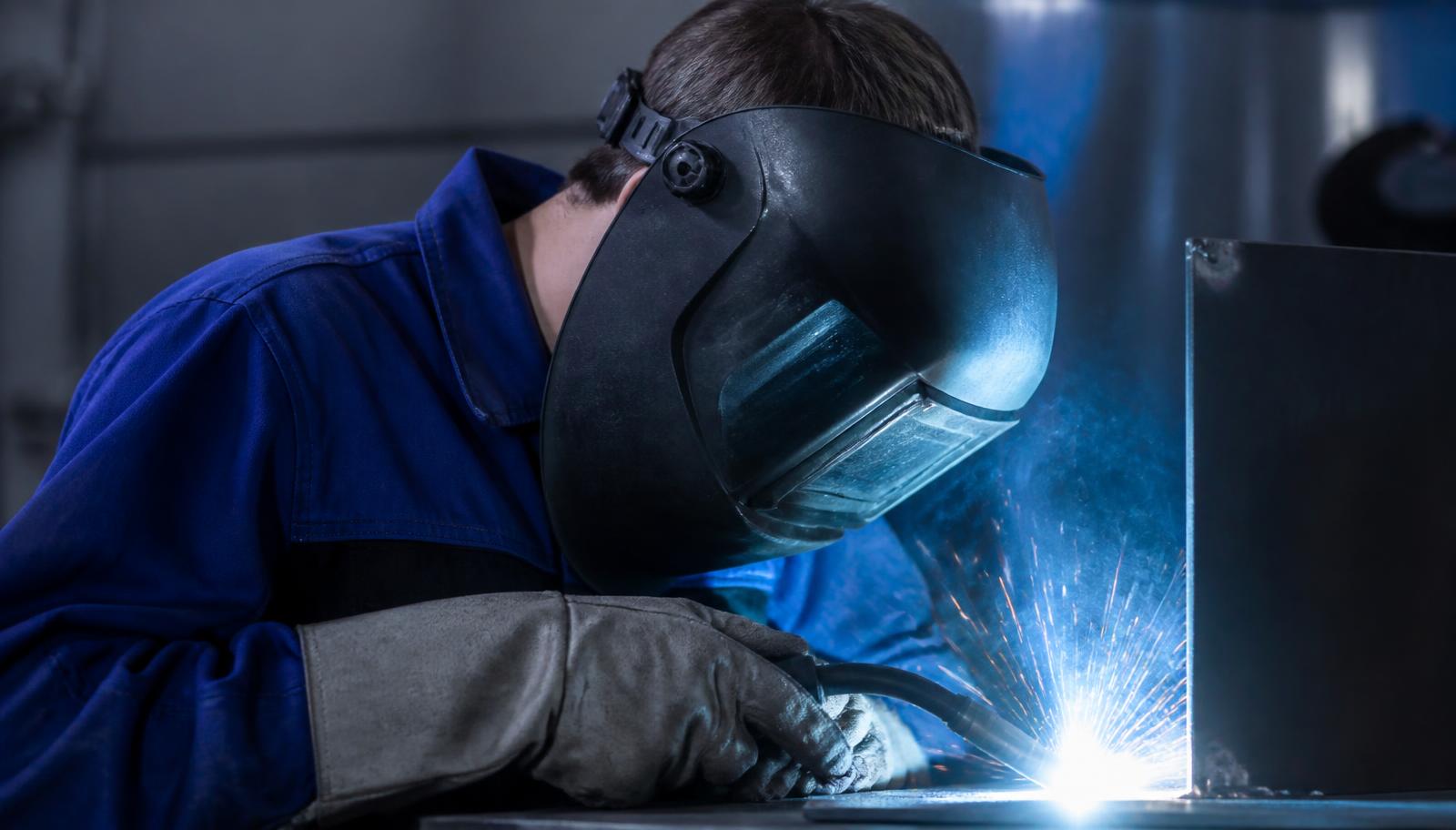 Apprentice welder working in a British Columbia trades training shop